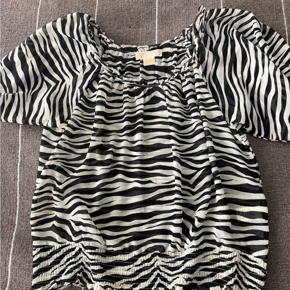 Michael Kors Black and White Zebra Stripe Ruffled Blouse